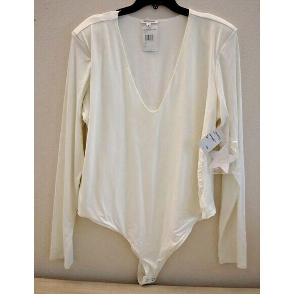 Good American Women Plus Sz 7 (4XL) Ivory Good Body Power Shoulder Bodysuit $109 - Picture 1 of 7
